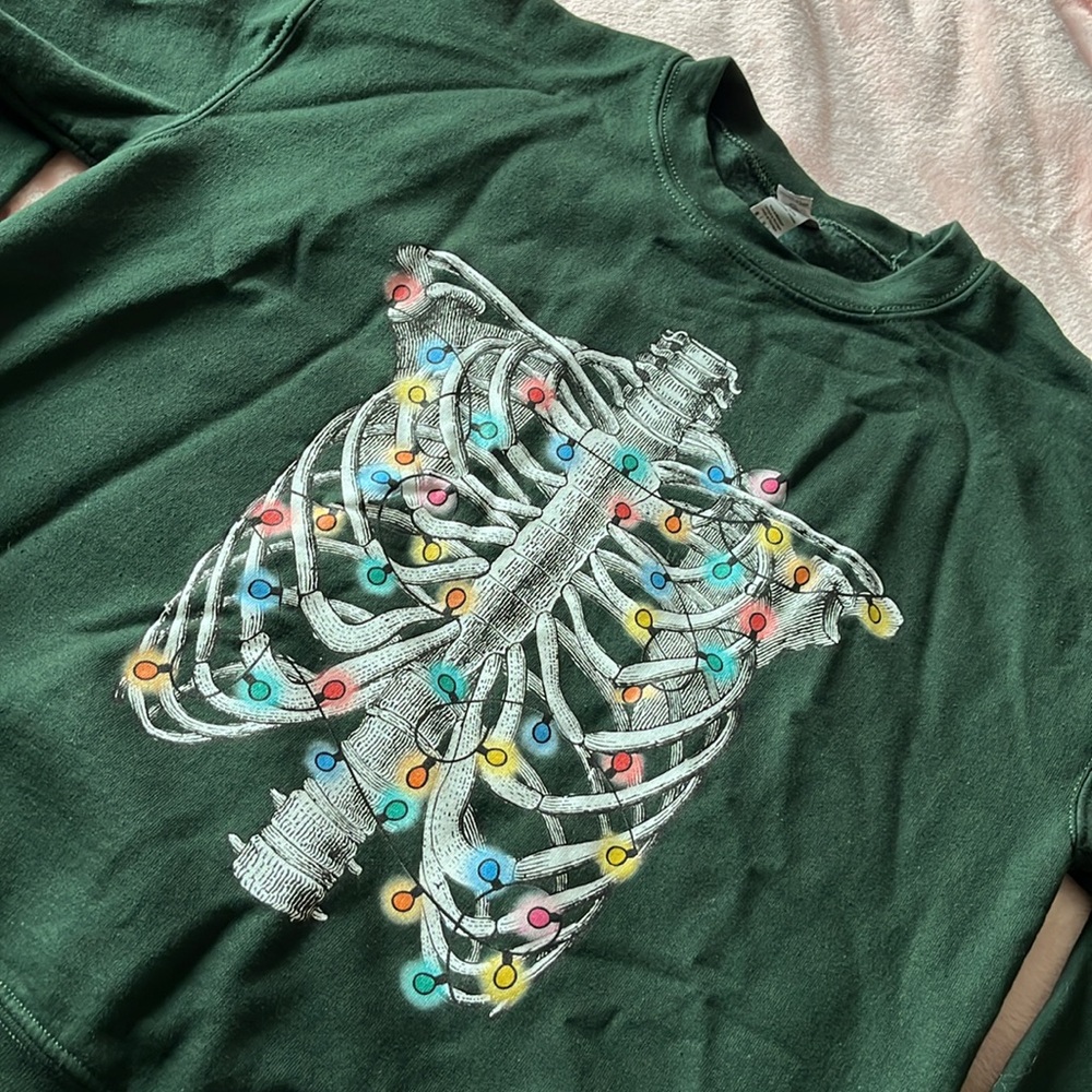Ugly Christmas Sweater Christmas Lights Skeleton Ribcage Crewneck Sweatshirt
